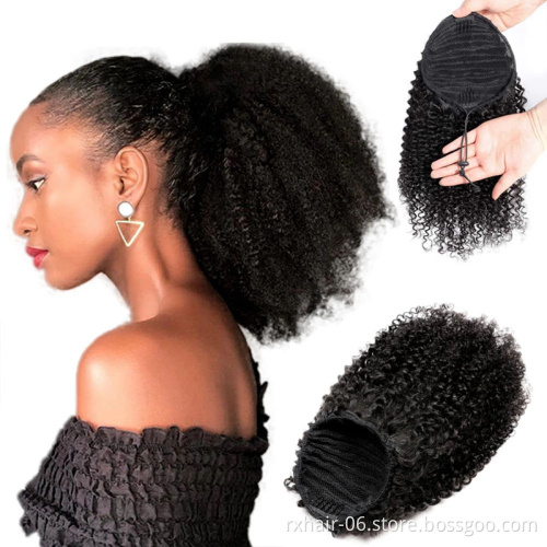 2021 hot sale natural wrap around drawstring ponytail human hair extension,10-36"inch long drawstring curly ponytail Hair